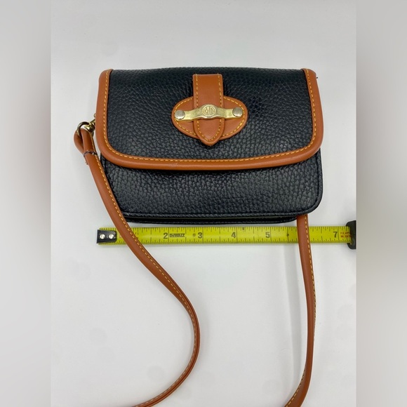 Vintage Small Navy Blue Leather With Brown Trim Purse Crossbody Purse Gold - Picture 2 of 8